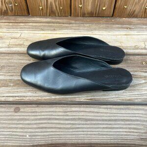 VINCE levins black leather slip on mules 5.5 35.5 EUC